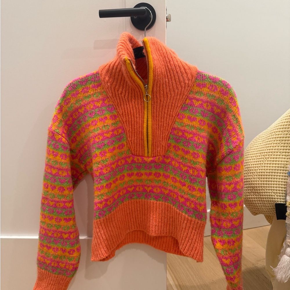 Zara Orange and Pink Cowl Neck Sweater